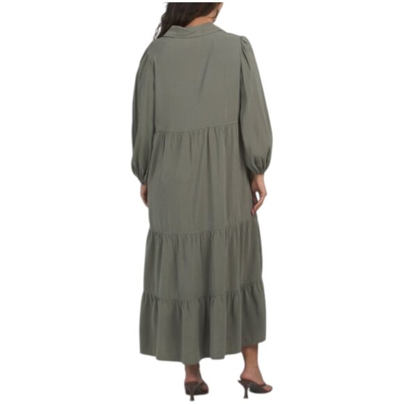 MAX STUDIO Three-quarter Sleeve Collared Tiered Midi Dress - Picture 2 of 2